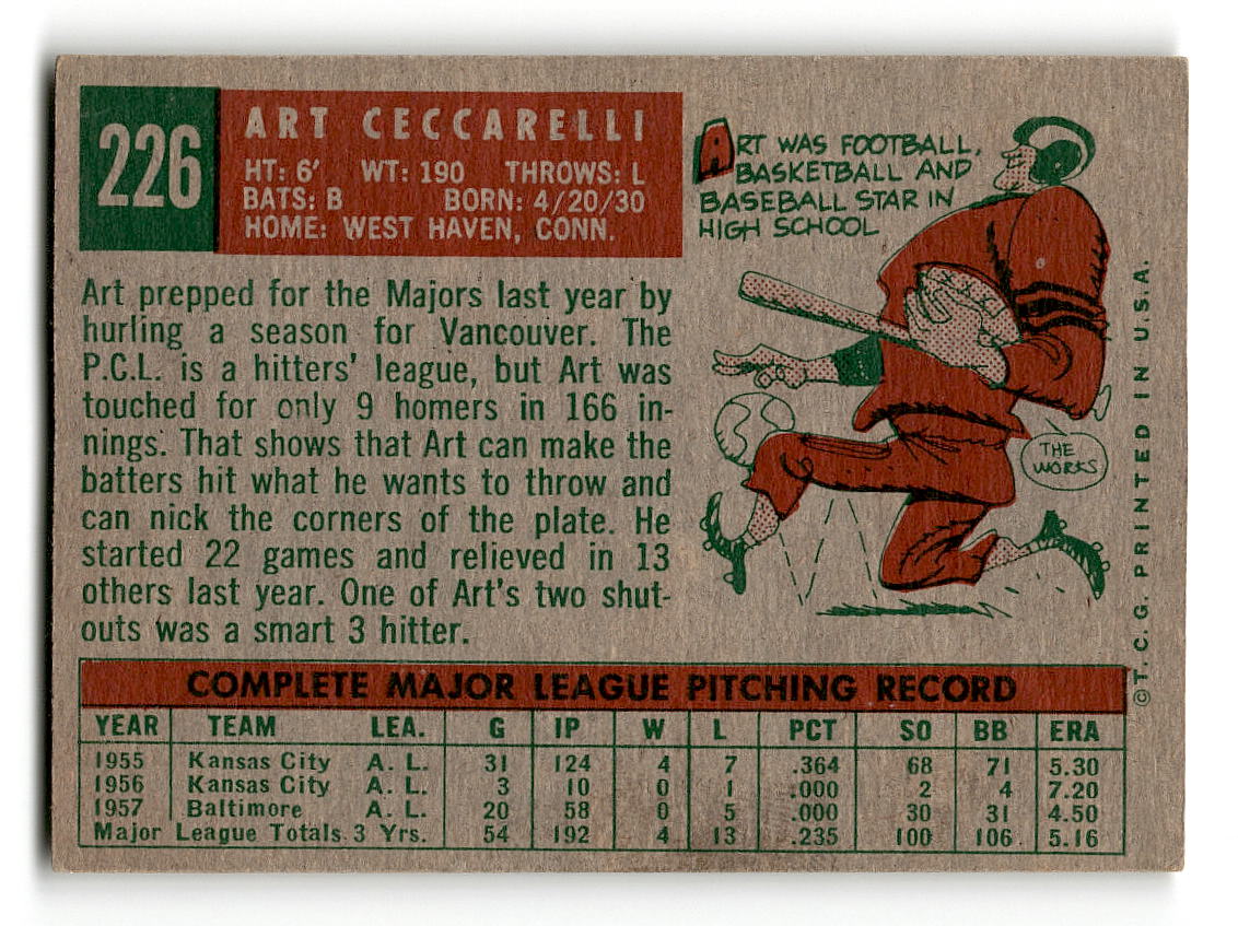 1959 Topps #226 Art Ceccarelli Chicago Cubs EX