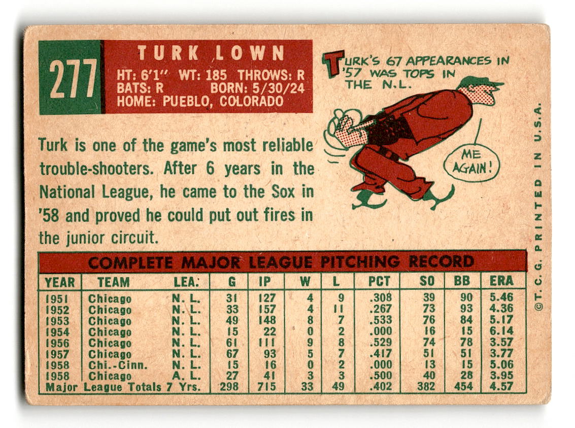 1959 Topps #277 Turk Lown Chicago White Sox G/VG