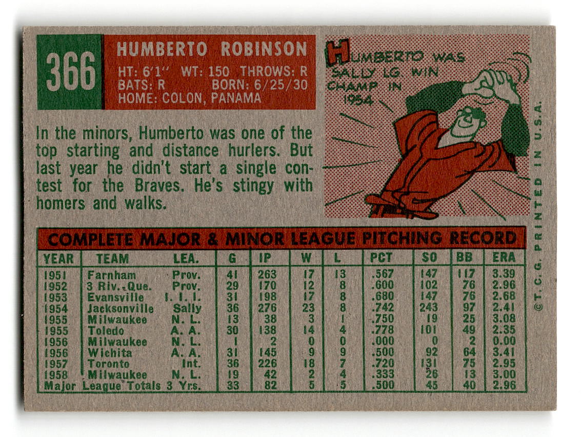 1959 Topps #366 Humberto Robinson Milwaukee Braves EXMT