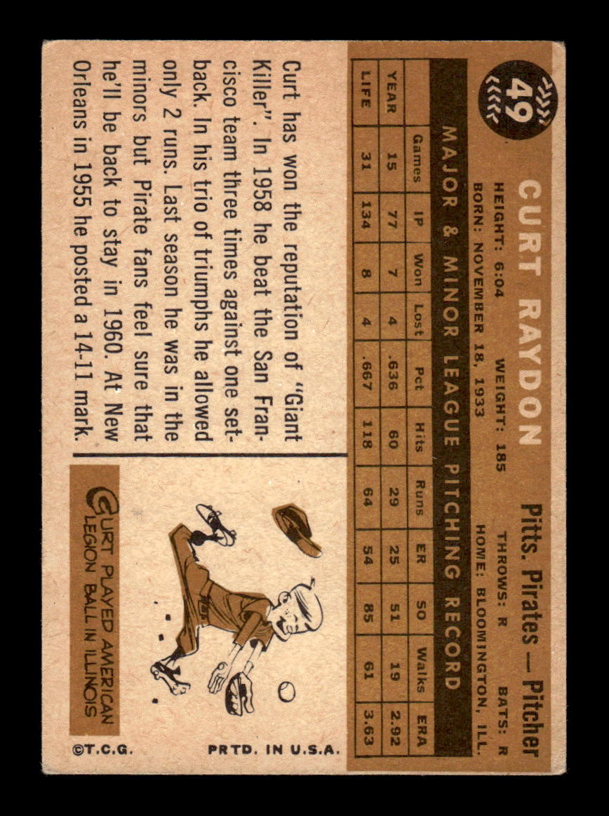 1960 Topps #49 Curt Raydon - Pittsburgh Pirates EX