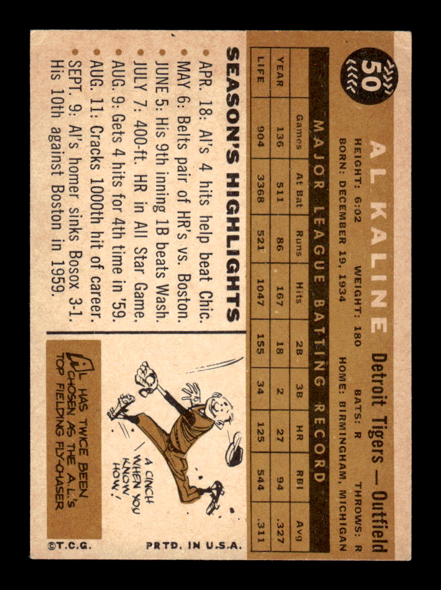 1960 Topps #50 Al Kaline - Detroit Tigers EX