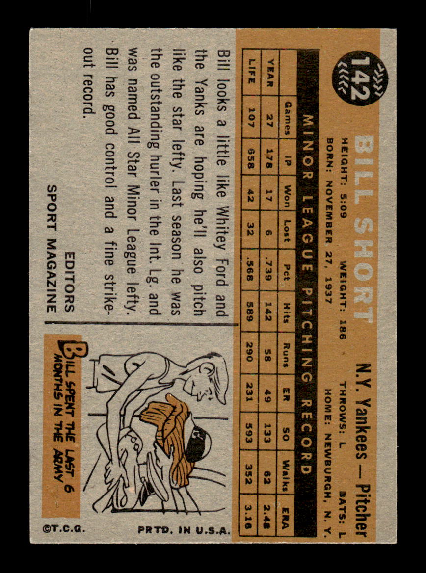 1960 Topps #142 Bill Short - New York Yankees RC EX