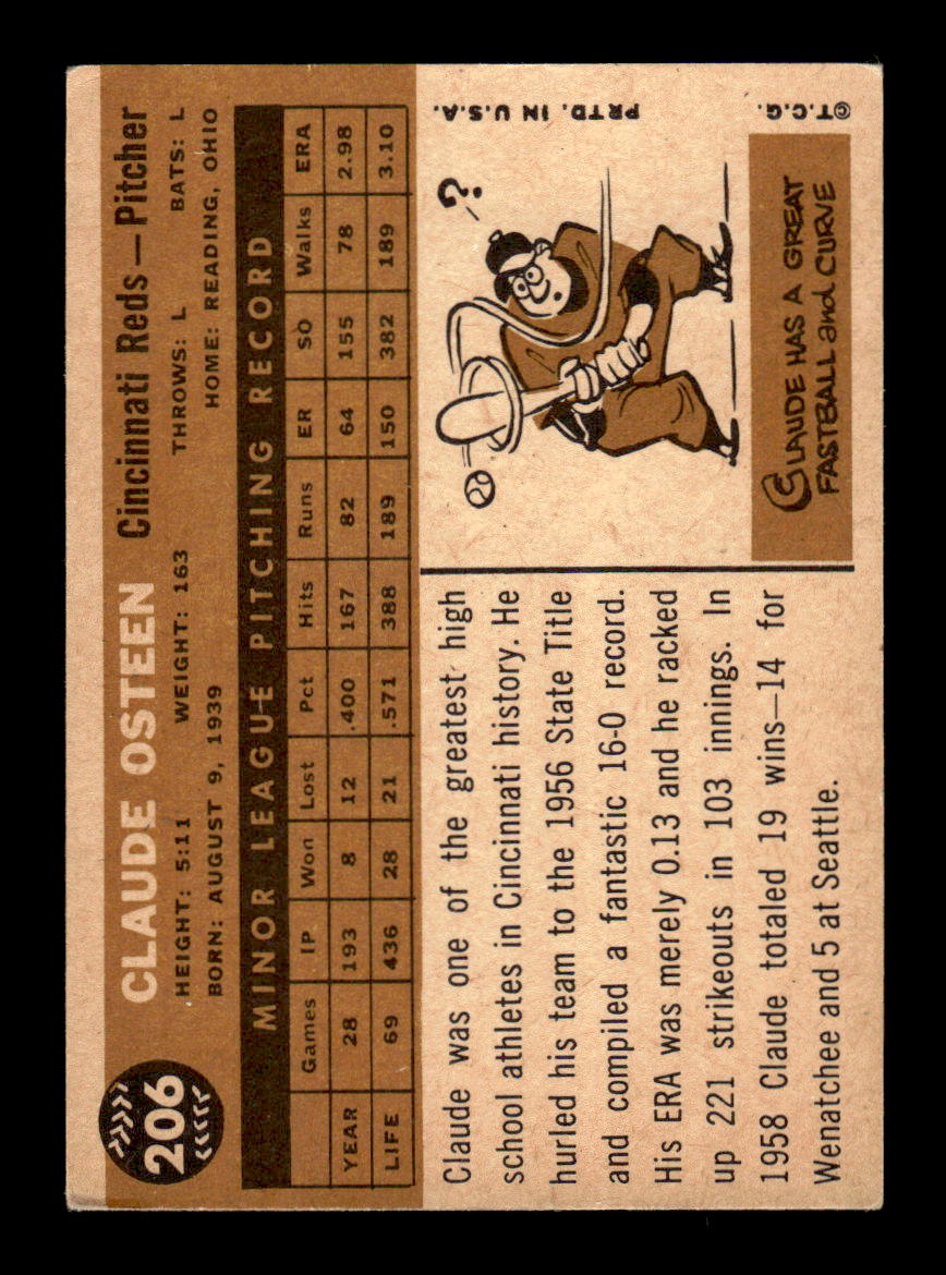 1960 Topps #206 Claude Osteen - Cincinnati Reds EX