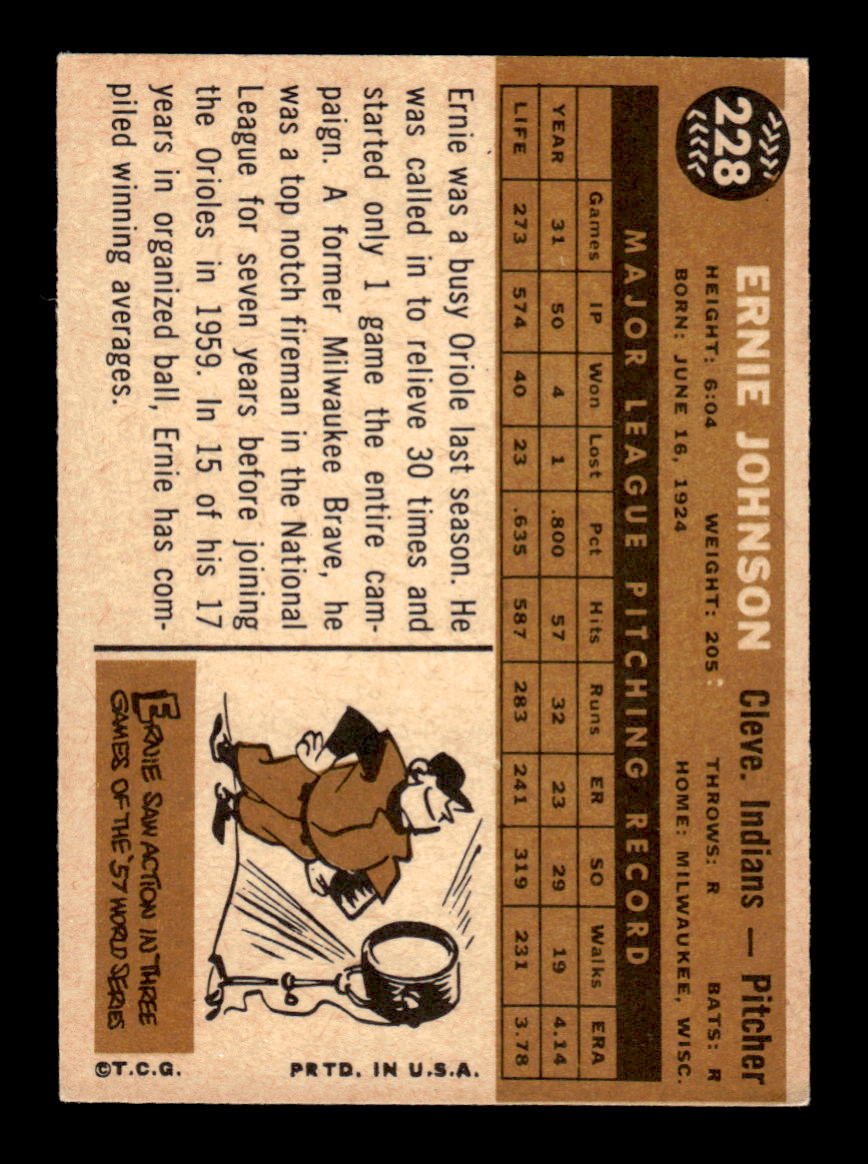 1960 Topps #228 Ernie Johnson - Cleveland Indians EX