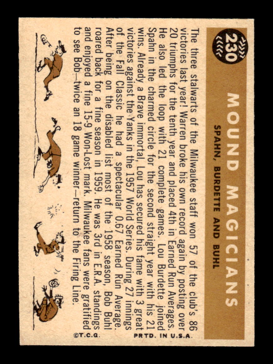 1960 Topps #230 Mound Magicians - Burdette / Spahn / Buhl EX