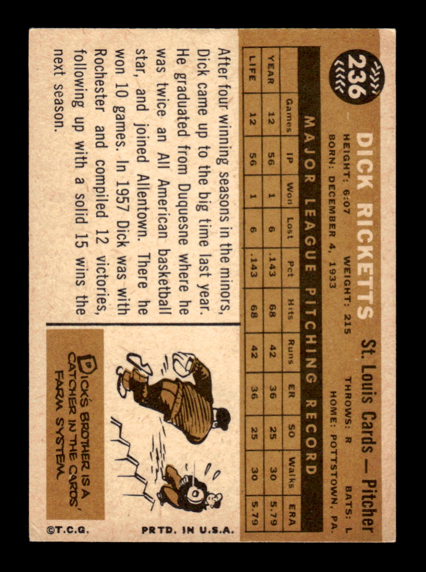 1960 Topps #236 Dick Ricketts - St. Louis Cardinals EX