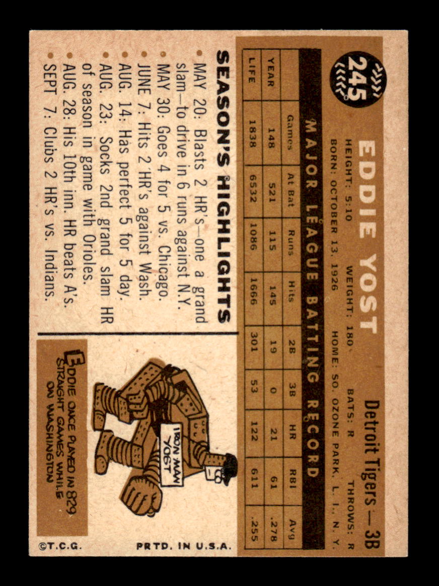 1960 Topps #245 Eddie Yost - Detroit Tigers EX