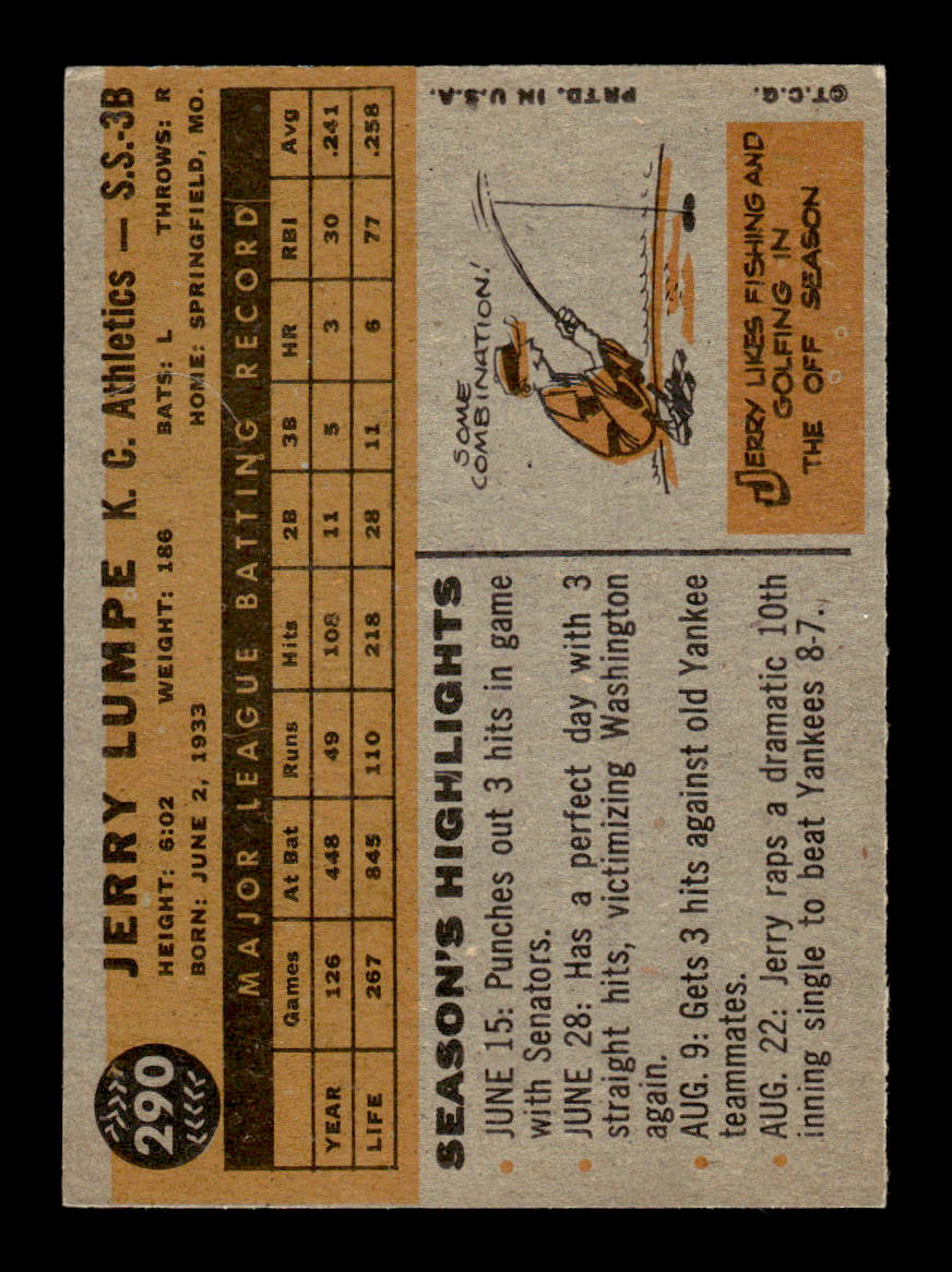 1960 Topps #290 Jerry Lumpe - Kansas City Athletics EXMT