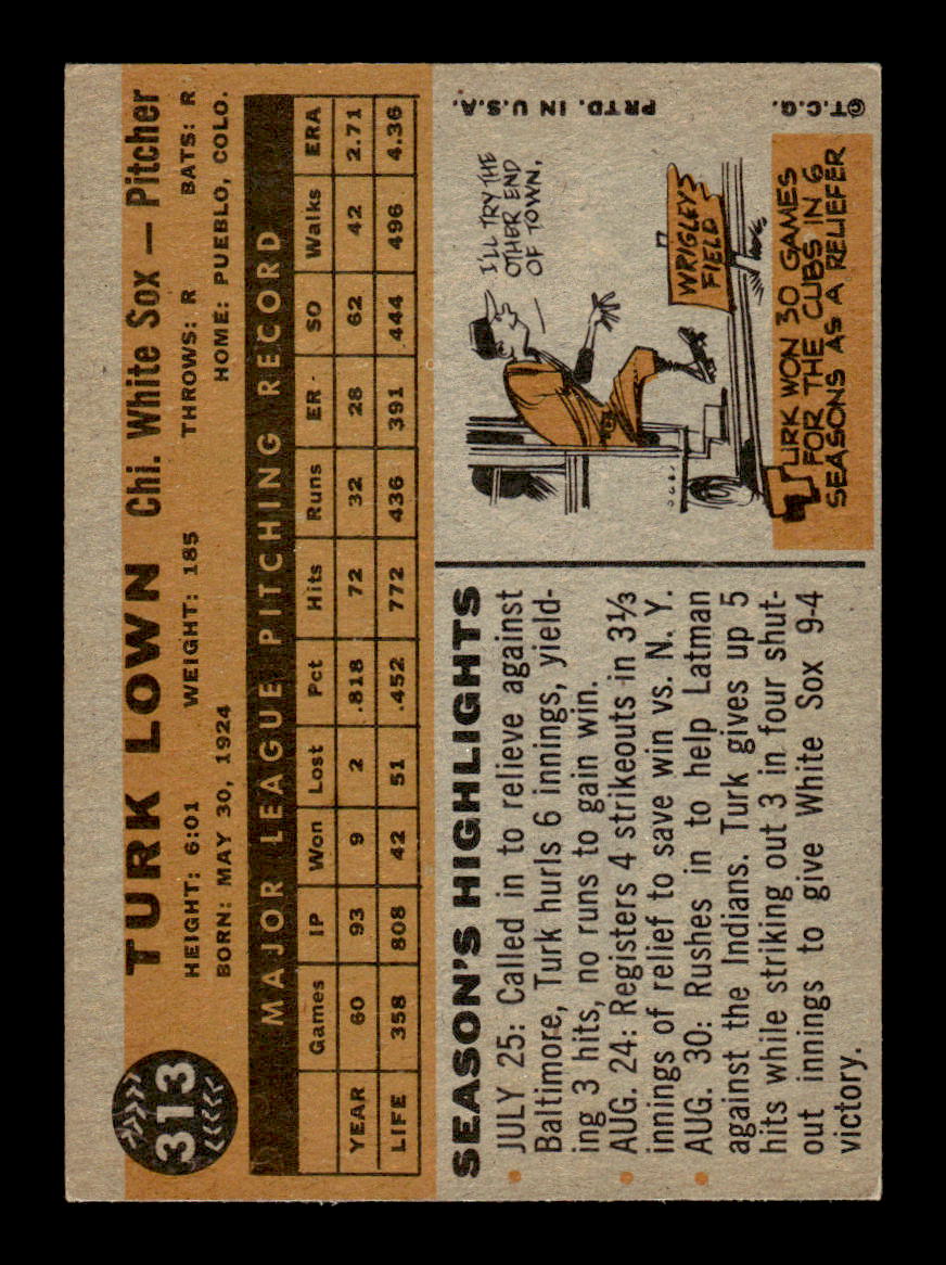 1960 Topps #313 Turk Lown - Chicago White Sox EX