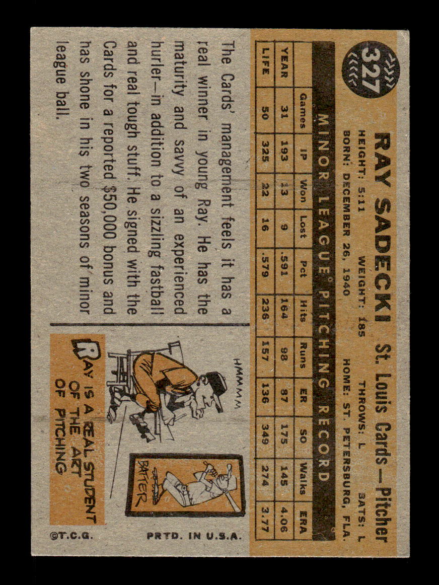 1960 Topps #327 Ray Sadecki - St. Louis Cardinals RC EX