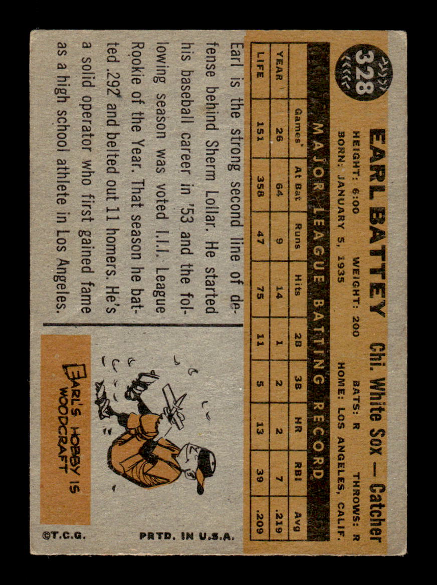 1960 Topps #328 Earl Battey - Chicago White Sox VG