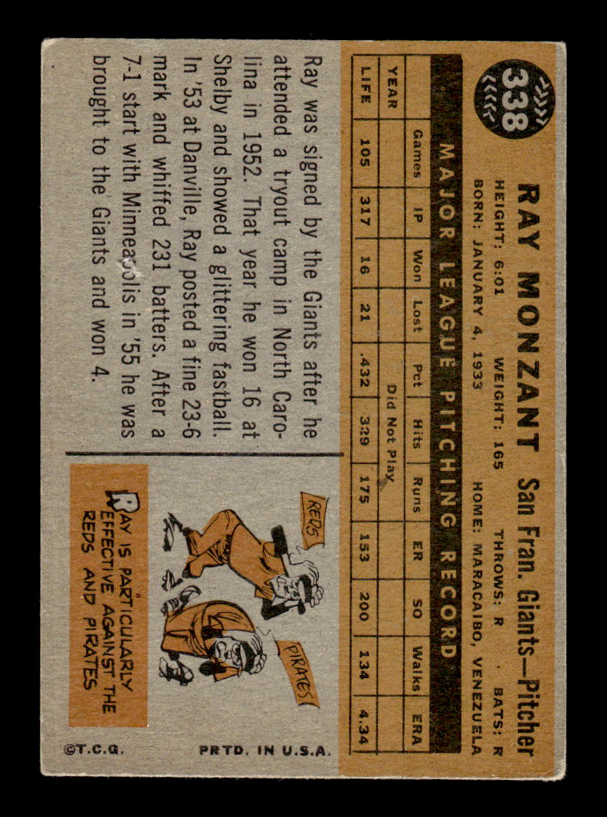 1960 Topps #338 Ray Monzant - San Francisco Giants VG