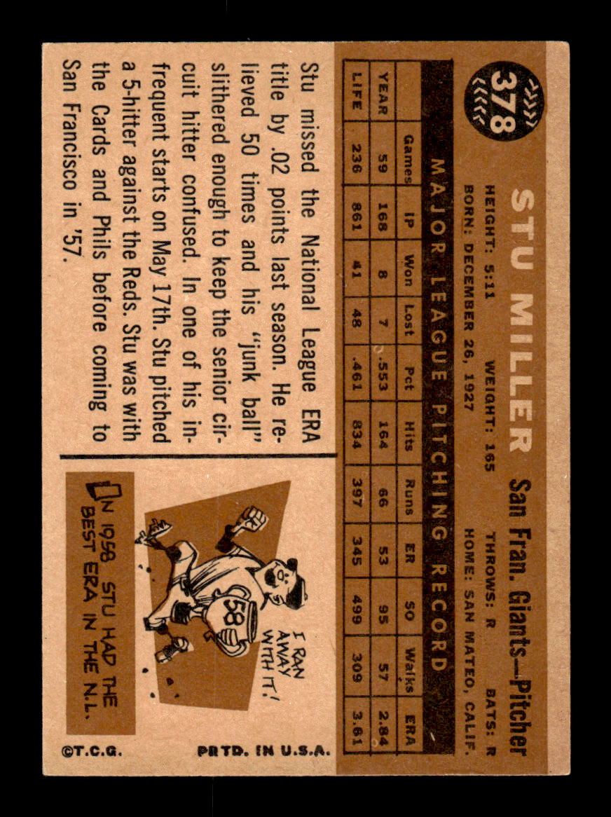 1960 Topps #378 Stu Miller - San Francisco Giants VGEX