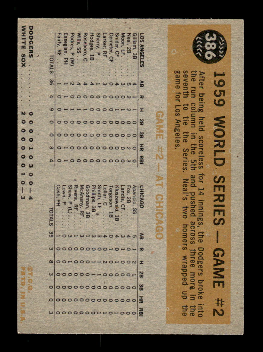 1960 Topps #386 World Series Game 2 - Neal Belts 2nd Homer EXMT GRAY BACK