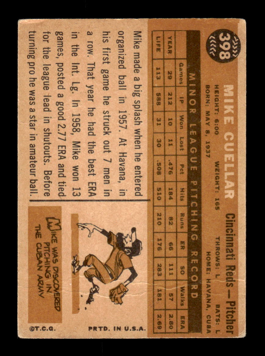 1960 Topps #398 Mike Cuellar - Cincinnati Reds VGEX