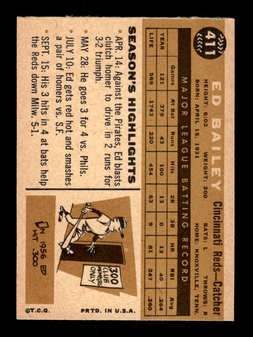 1960 Topps #411 Ed Bailey - Cincinnati Reds EXMT