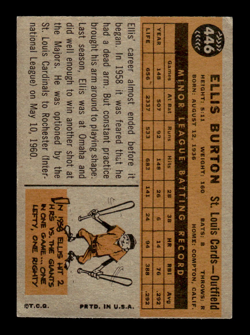 1960 Topps #446 Ellis Burton - St. Louis Cardinals EX