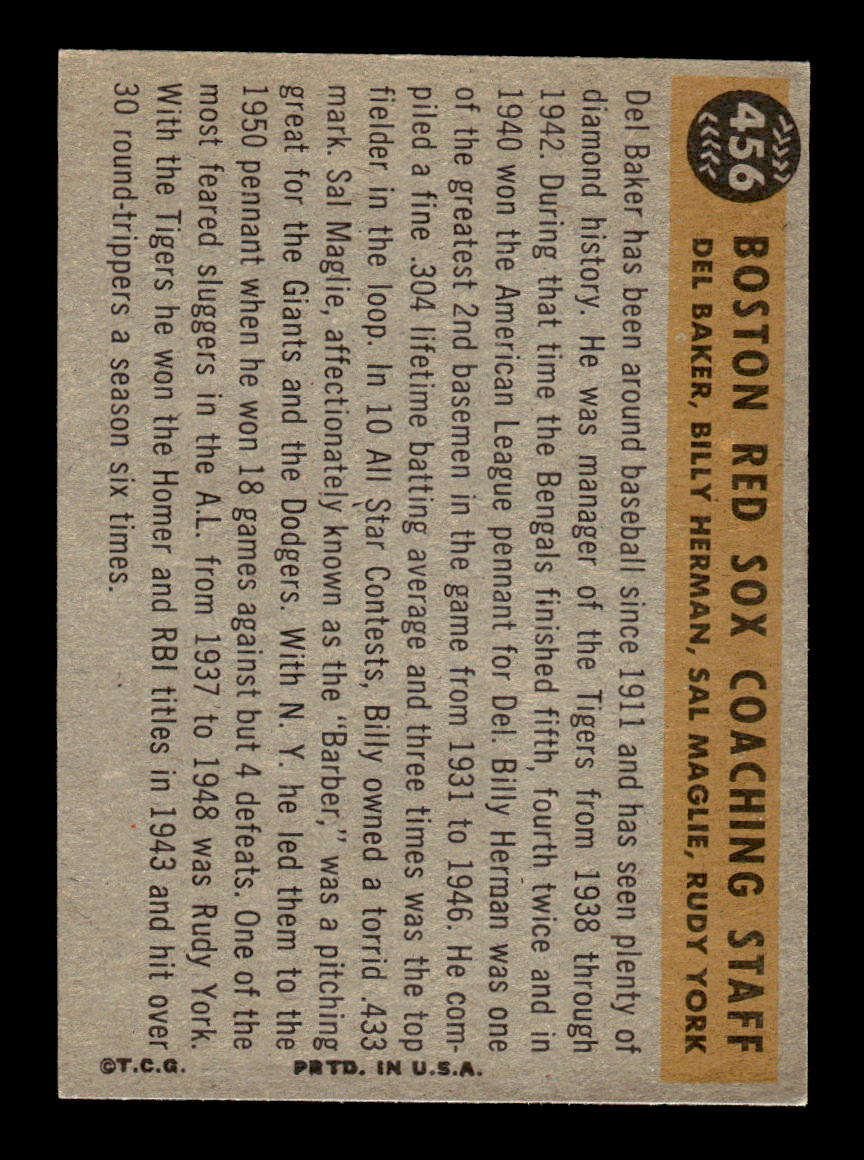 1960 Topps #456 Red Sox Coaches EXMT