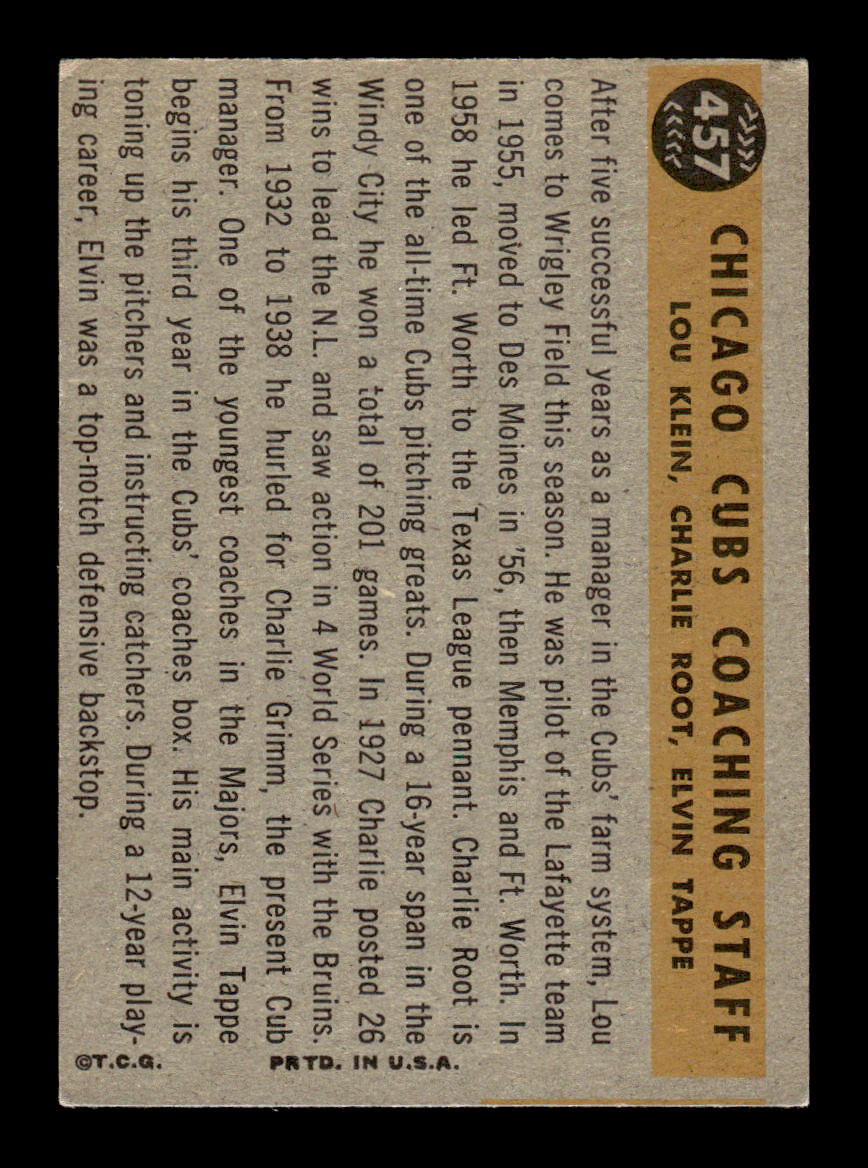 1960 Topps #457 Cubs Coaches EX