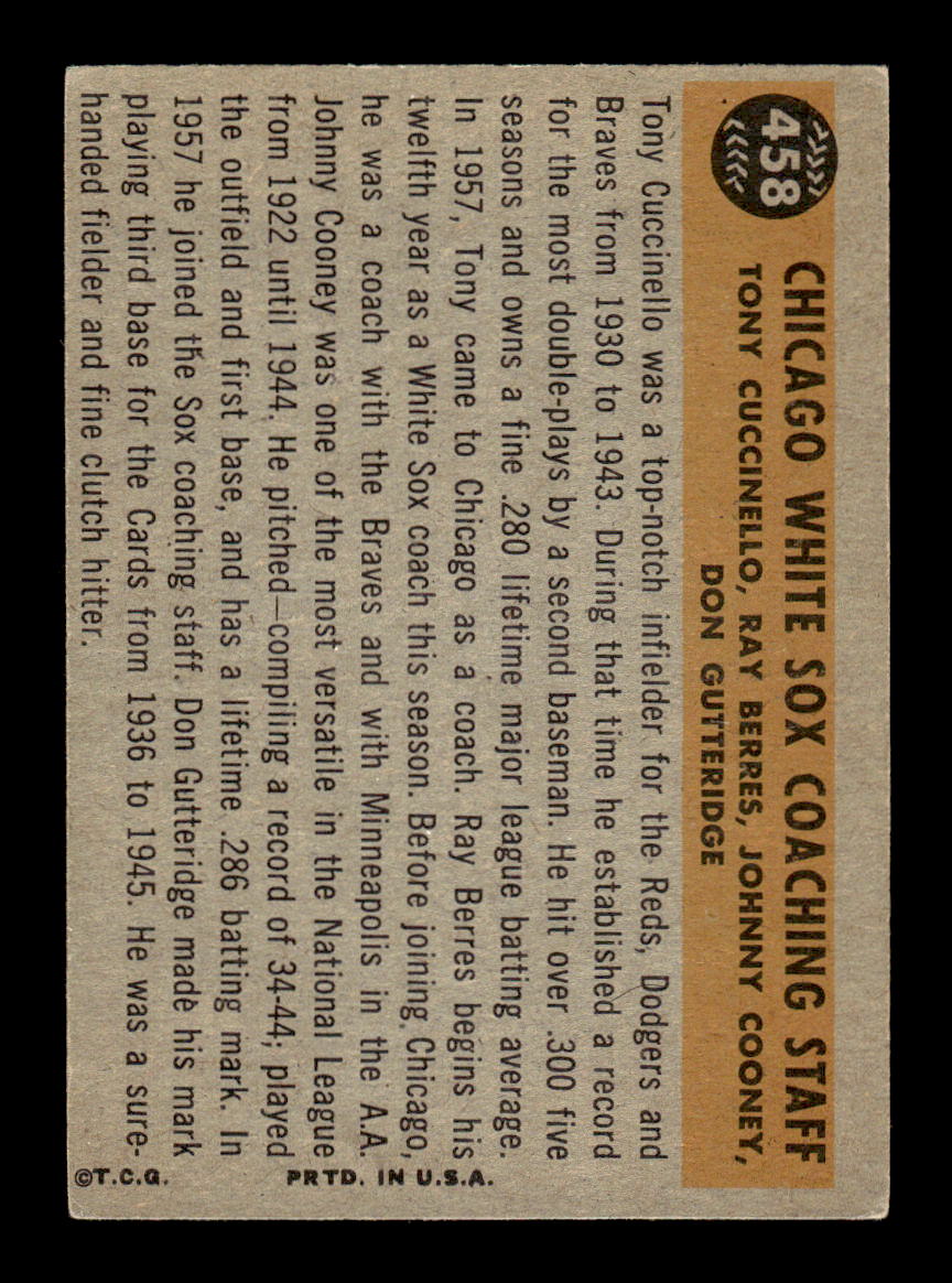 1960 Topps #458 White Sox Coaches EX