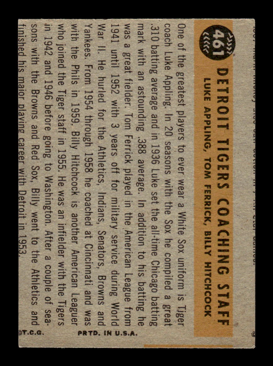 1960 Topps #461 Tigers Coaches EXMT