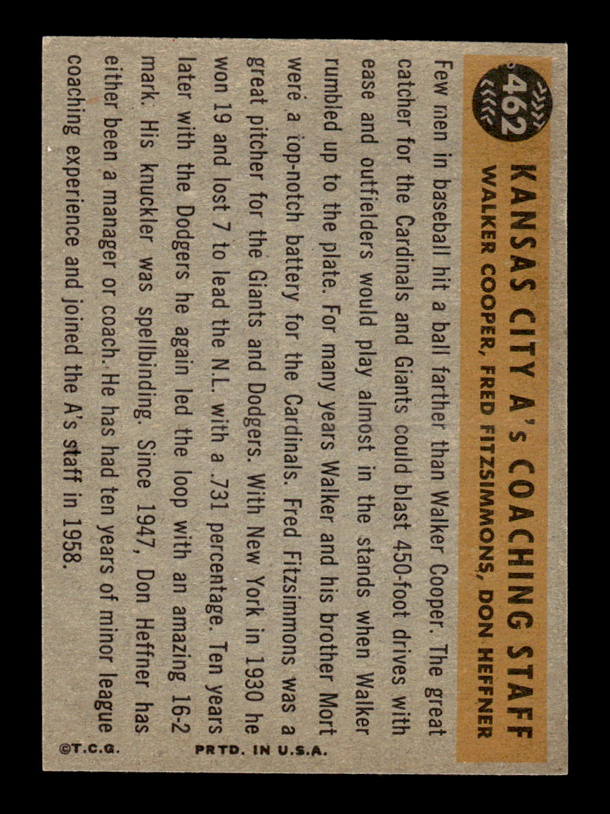 1960 Topps #462 A's Coaches NMT