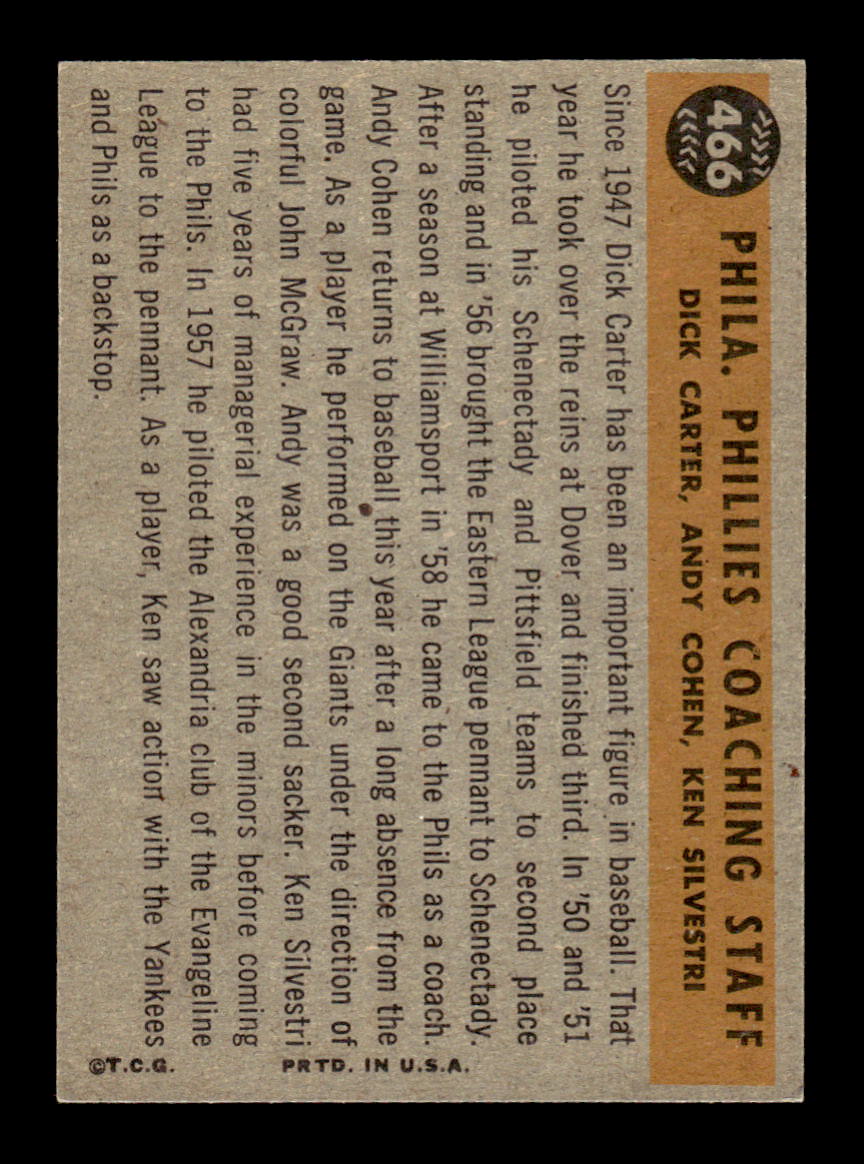 1960 Topps #466 Phillies Coaches EXMT