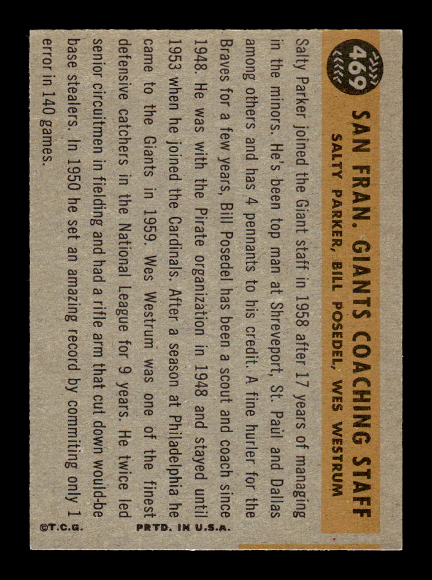 1960 Topps #469 Giants Coaches NMT