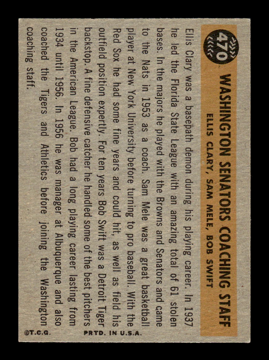 1960 Topps #470 Senators Coache NMT