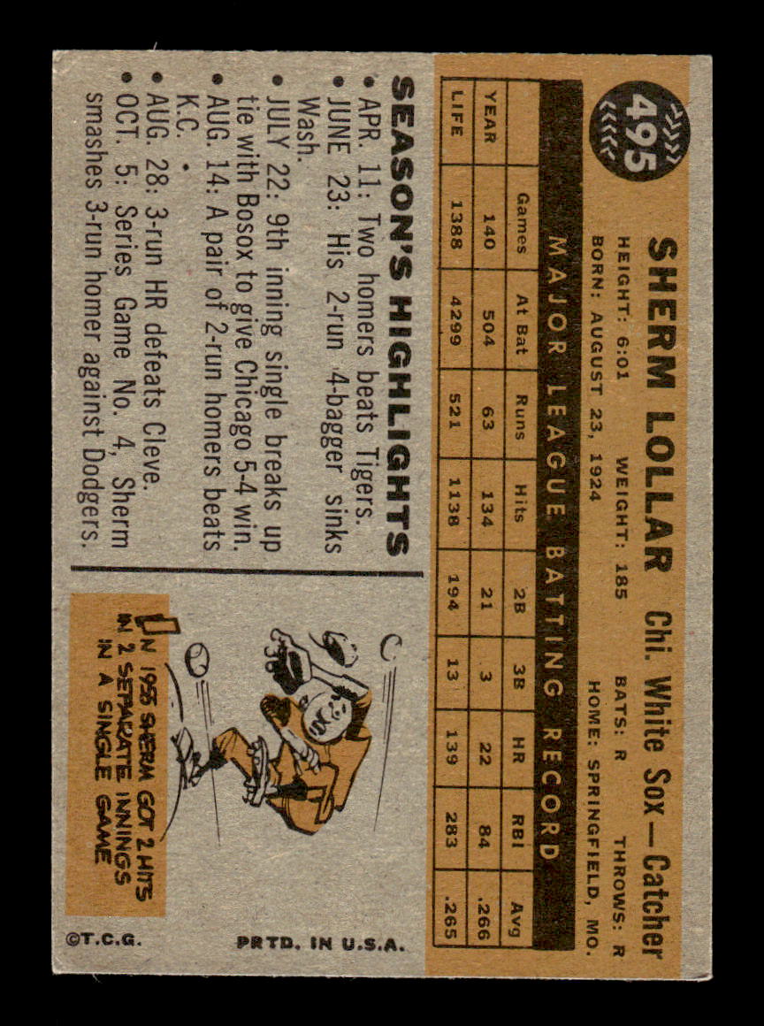 1960 Topps #495 Sherm Lollar - Chicago White Sox EXMT