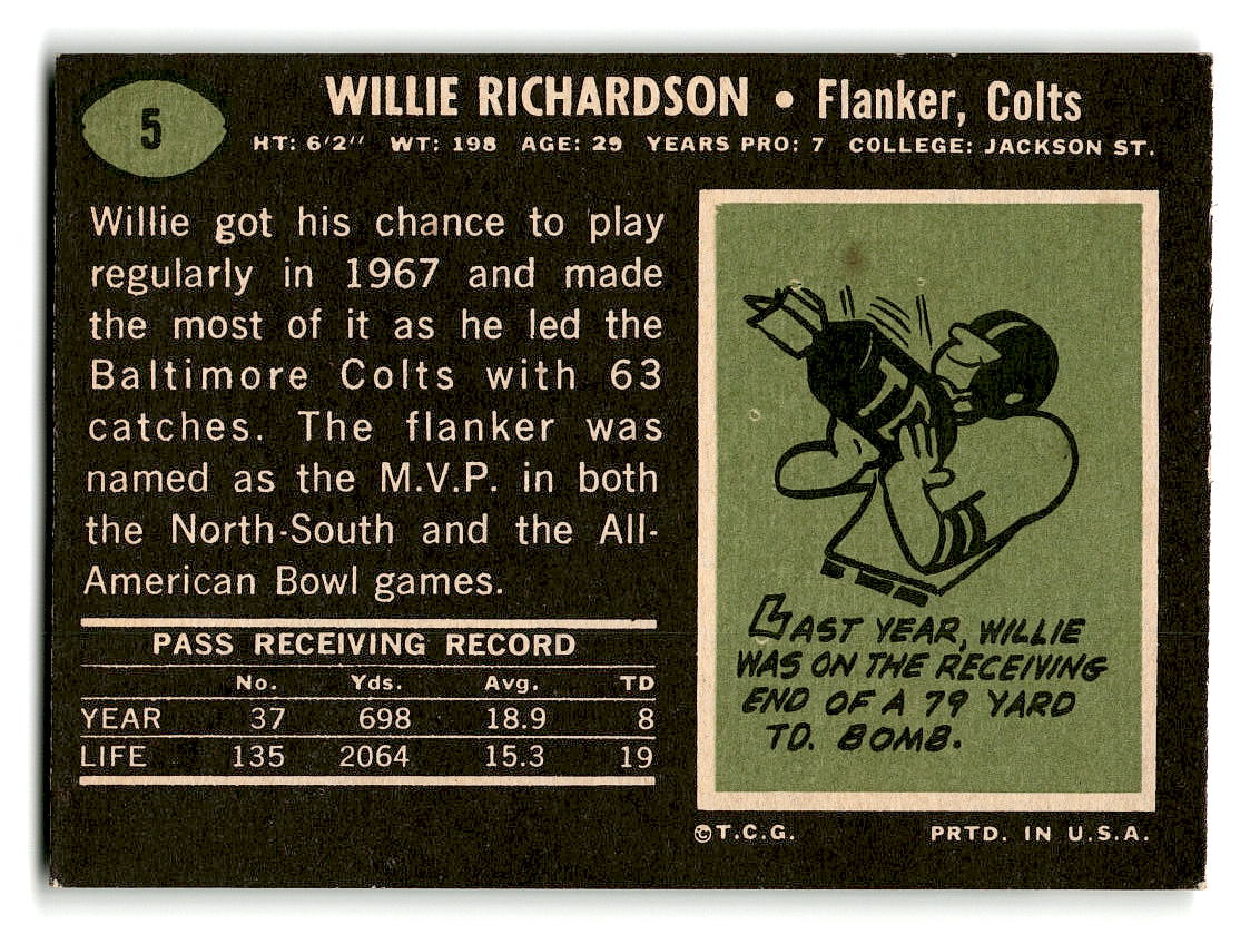 1969 Topps #5 Willie Richardson Baltimore Colts VGEX