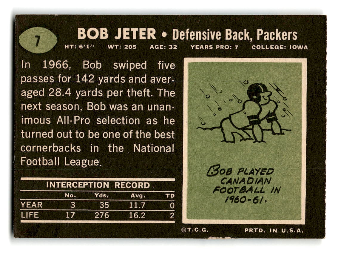 1969 Topps #7 Bob Jeter Green Bay Packers EX