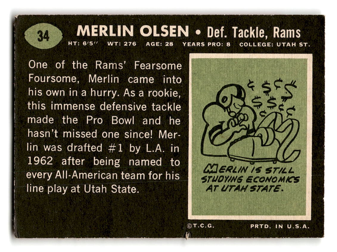 1969 Topps #34 Merlin Olsen Los Angeles Rams VGEX