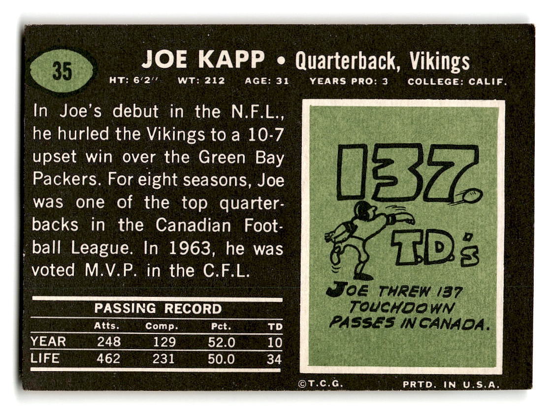 1969 Topps #35 Joe Kapp Minnesota Vikings VGEX