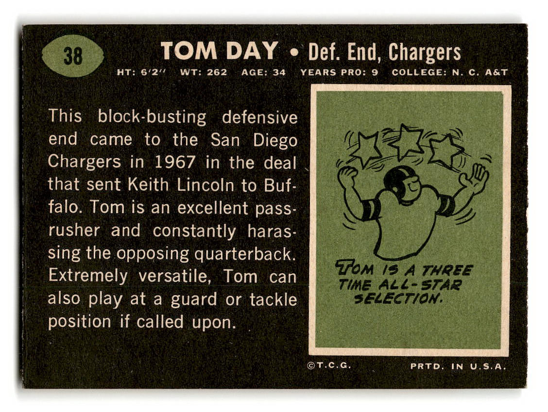 1969 Topps #38 Tom Day San Diego Chargers EX