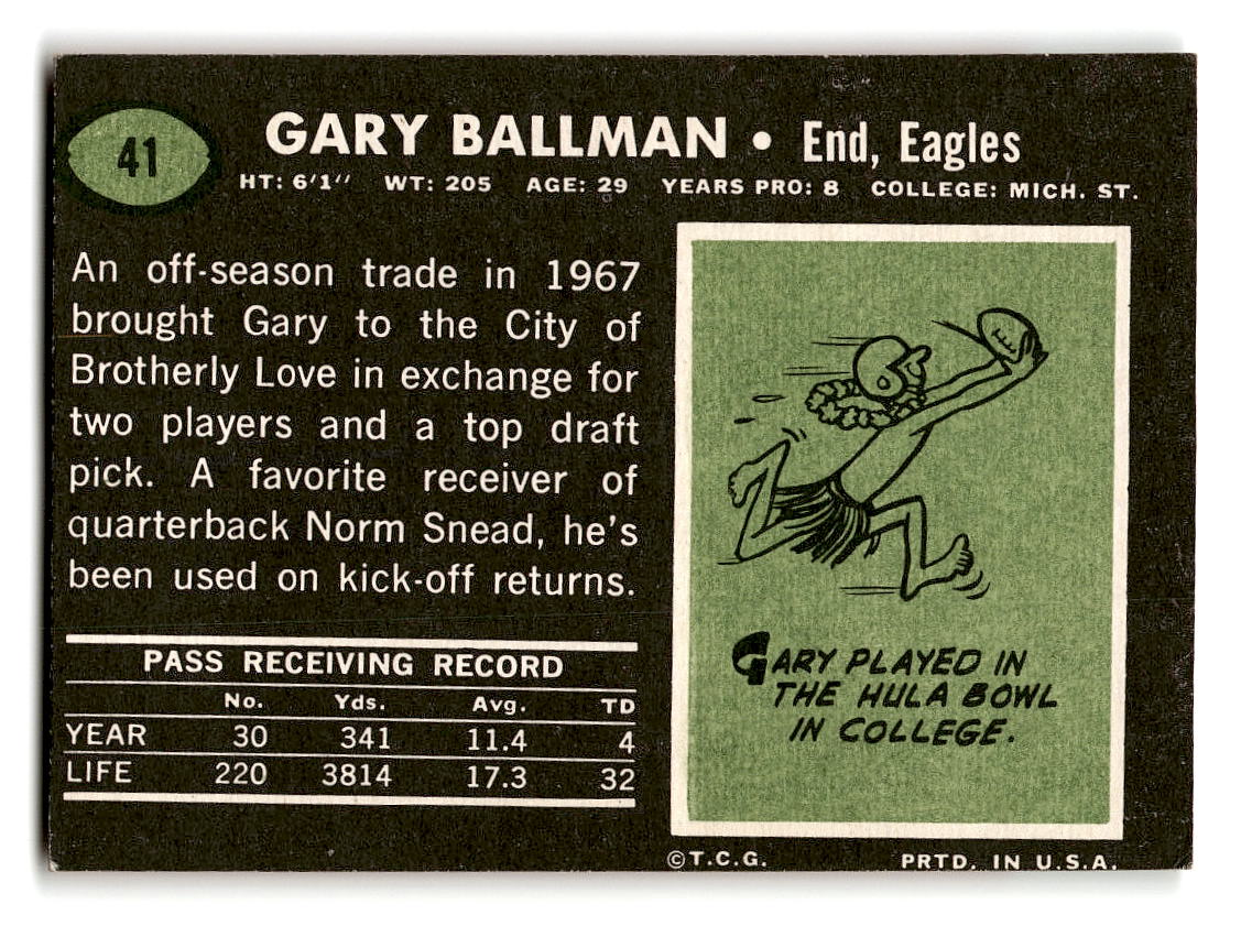 1969 Topps #41 Gary Ballman Philadelphia Eagles EX