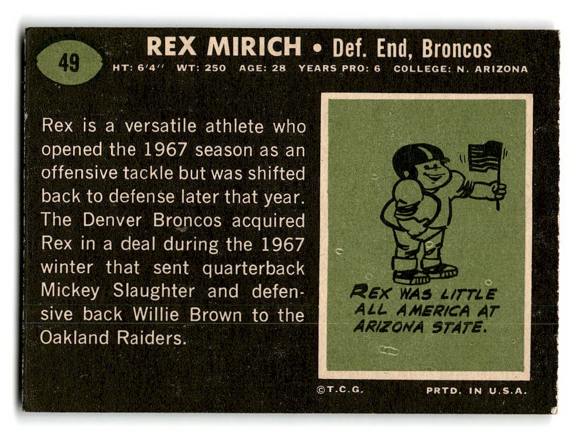 1969 Topps #49 Rex Mirich Denver Broncos EX