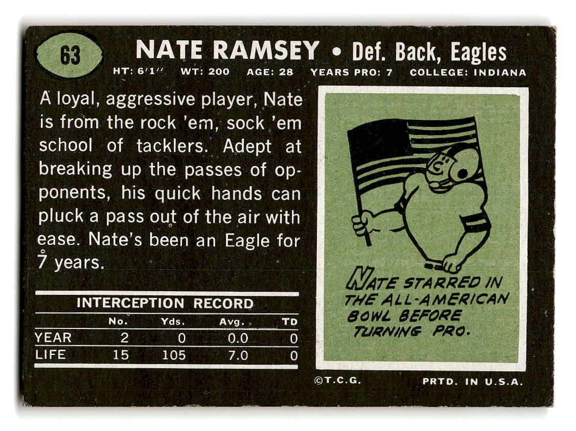 1969 Topps #63 Nate Ramsey Philadelphia Eagles EX
