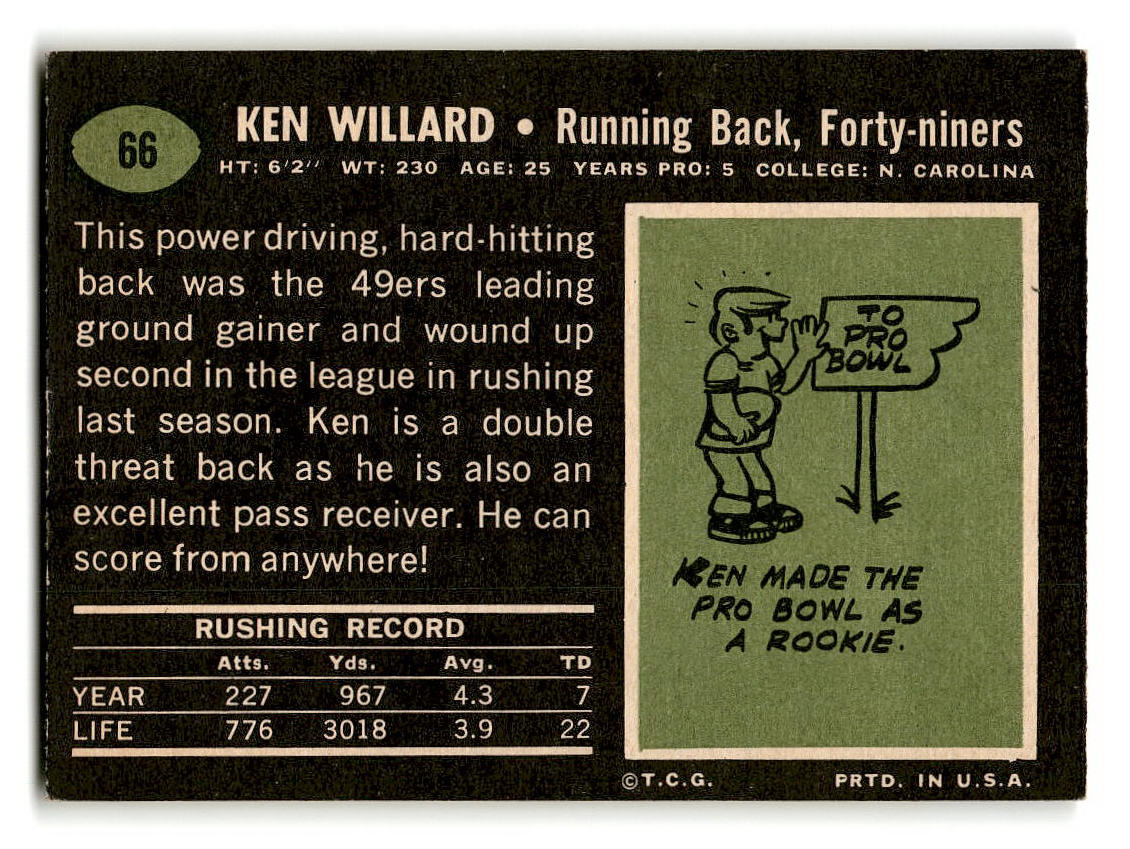 1969 Topps #66 Ken Willard San Francisco 49ers EX