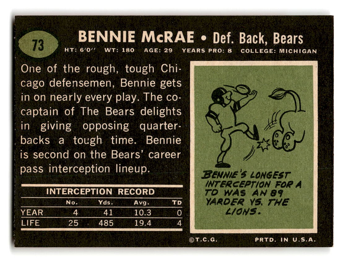 1969 Topps #73 Bennie McRae Chicago Bears EX