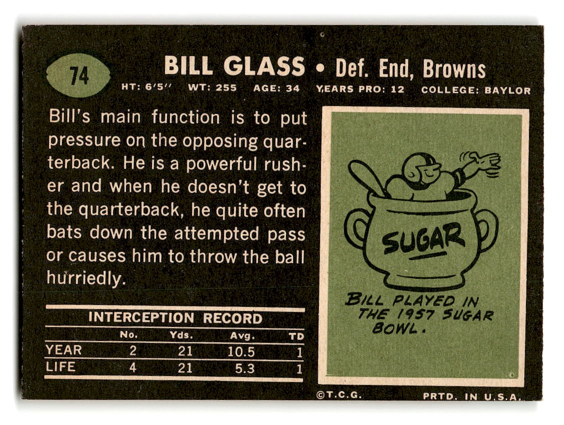 1969 Topps #74 Bill Glass Cleveland Browns EX