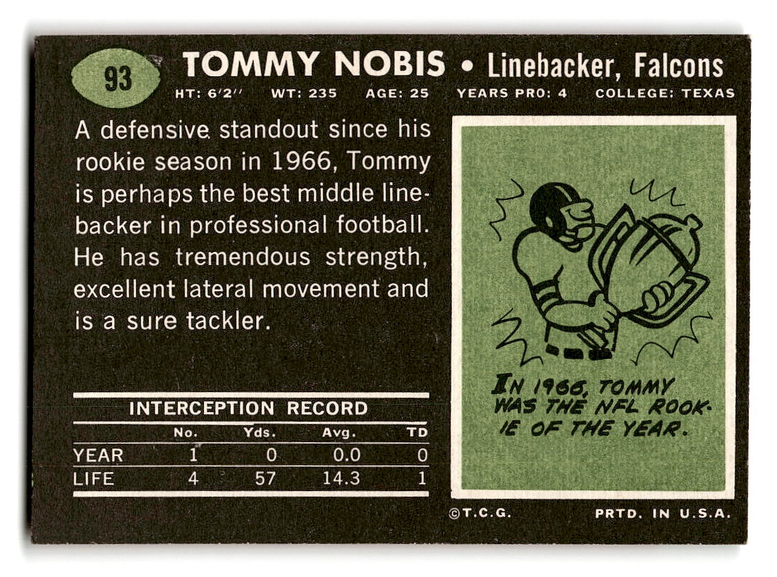 1969 Topps #93 Tommy Nobis Atlanta Falcons EX