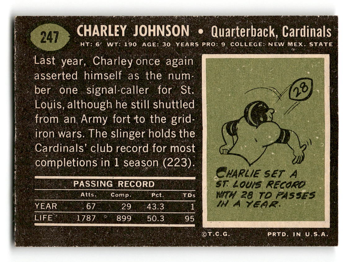 1969 Topps #247 Charley Johnson St. Louis Cardinals VG