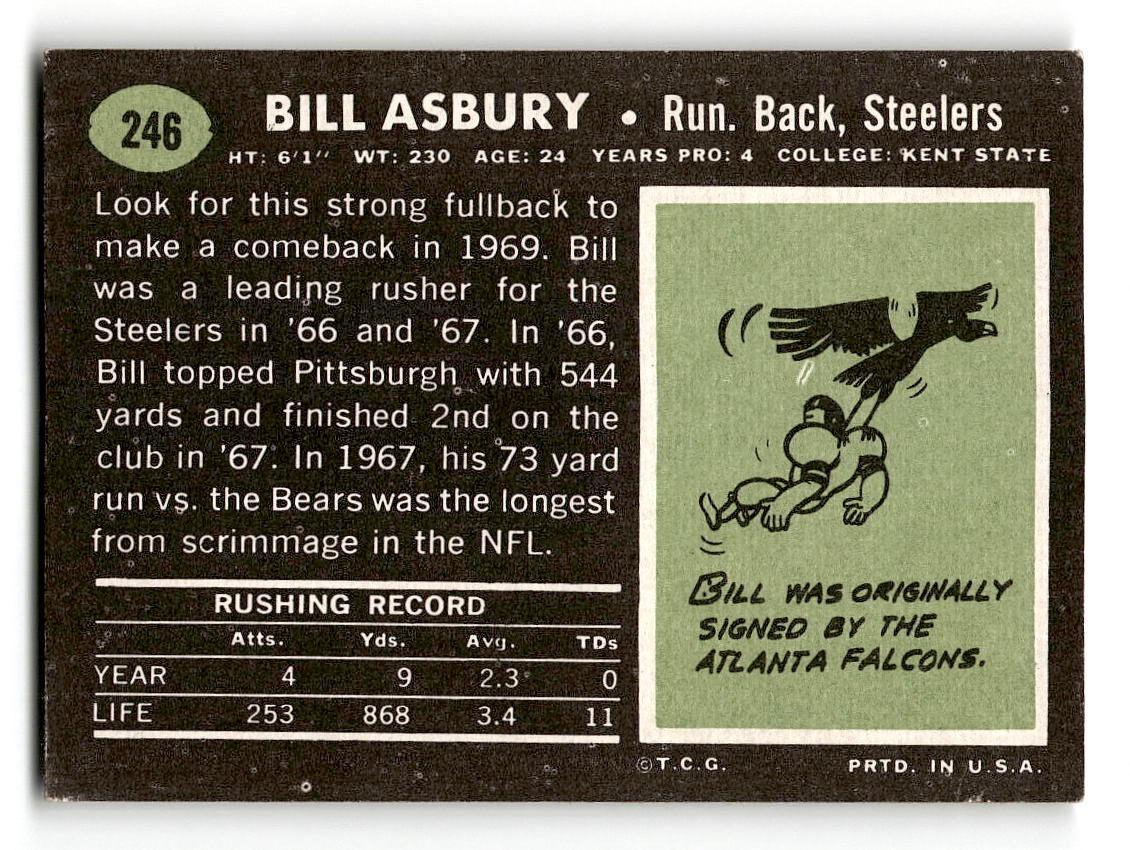 1969 Topps #246 Bill Asbury Pittsburgh Steelers VG