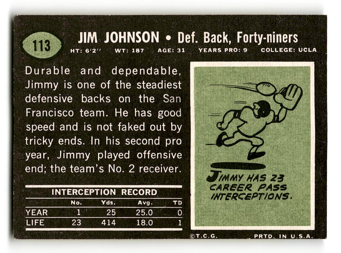 1969 Topps #113 Jim Johnson San Francisco 49ers EX