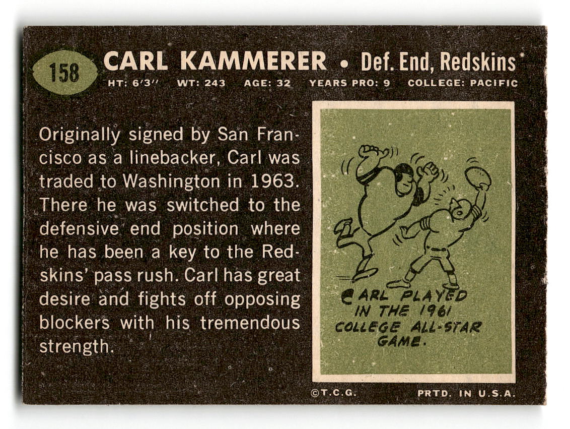 1969 Topps #158 Carl Kammerer Washington Redskins EX