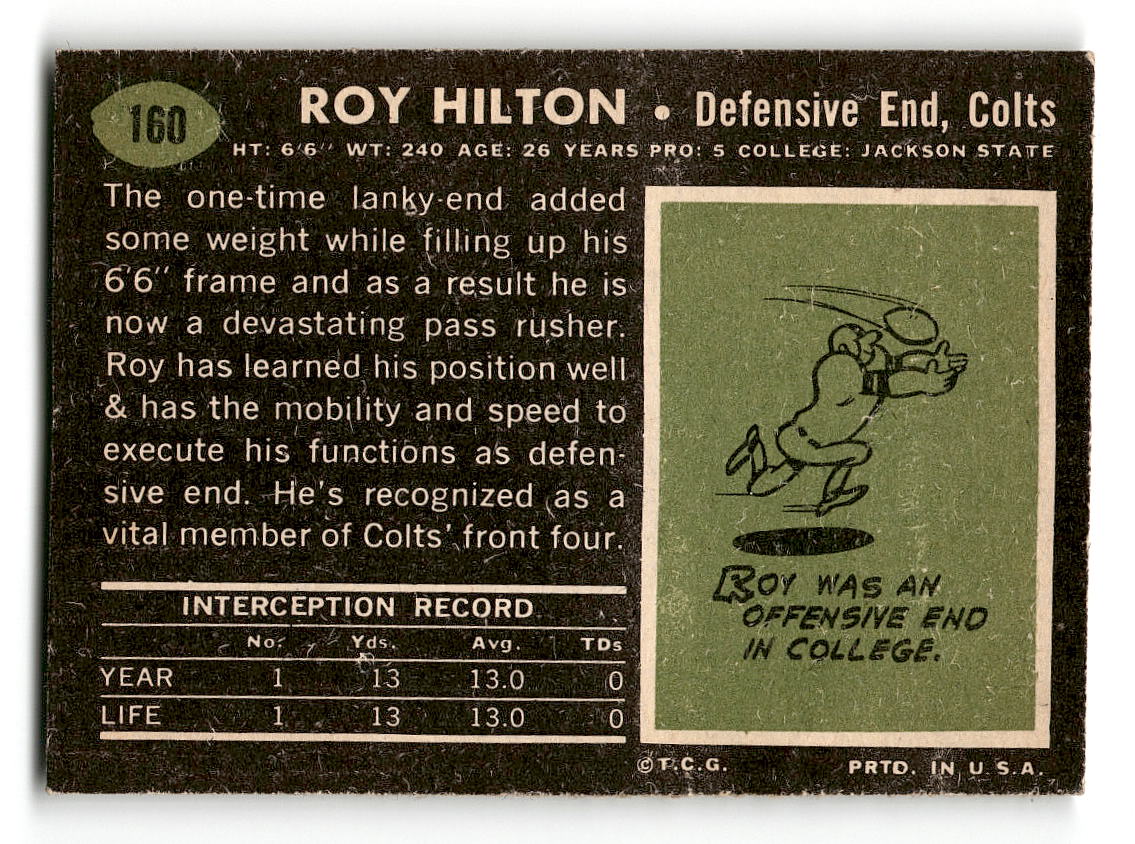1969 Topps #160 Roy Hilton RC Baltimore Colts VG