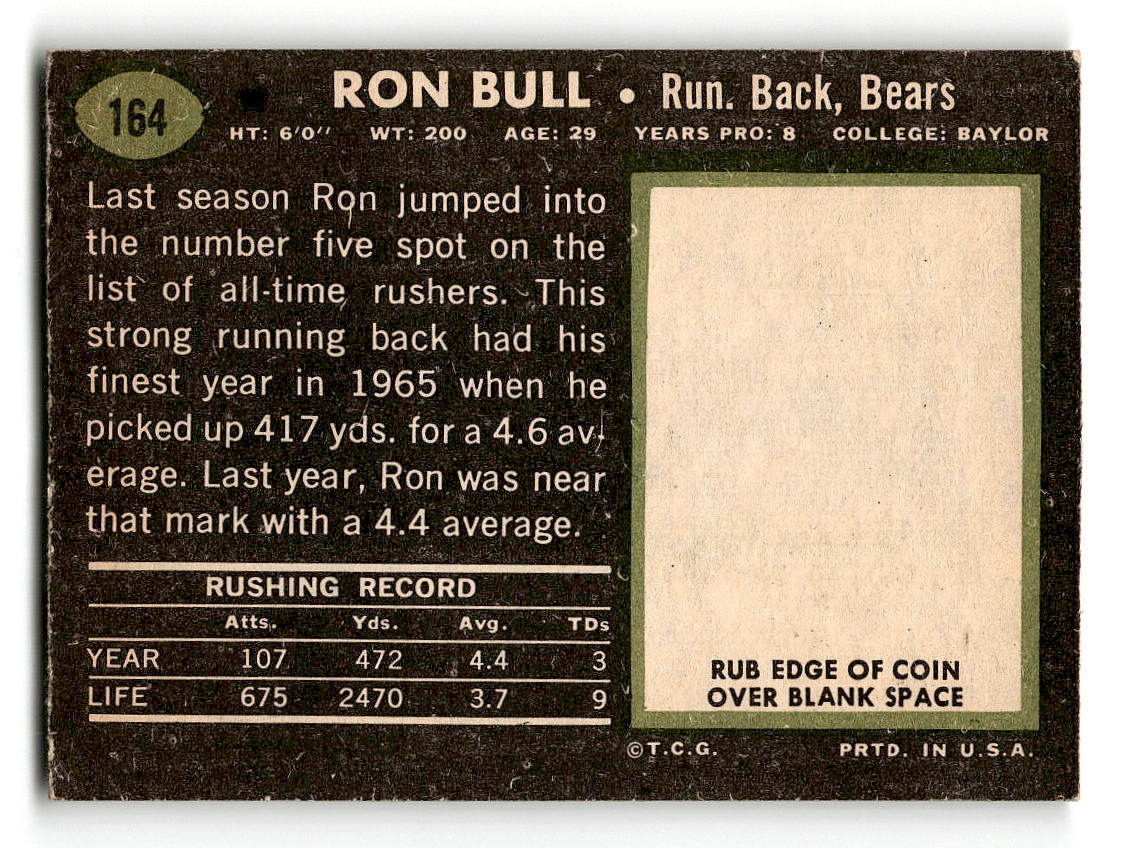 1969 Topps #164 Ron Bull Chicago Bears G