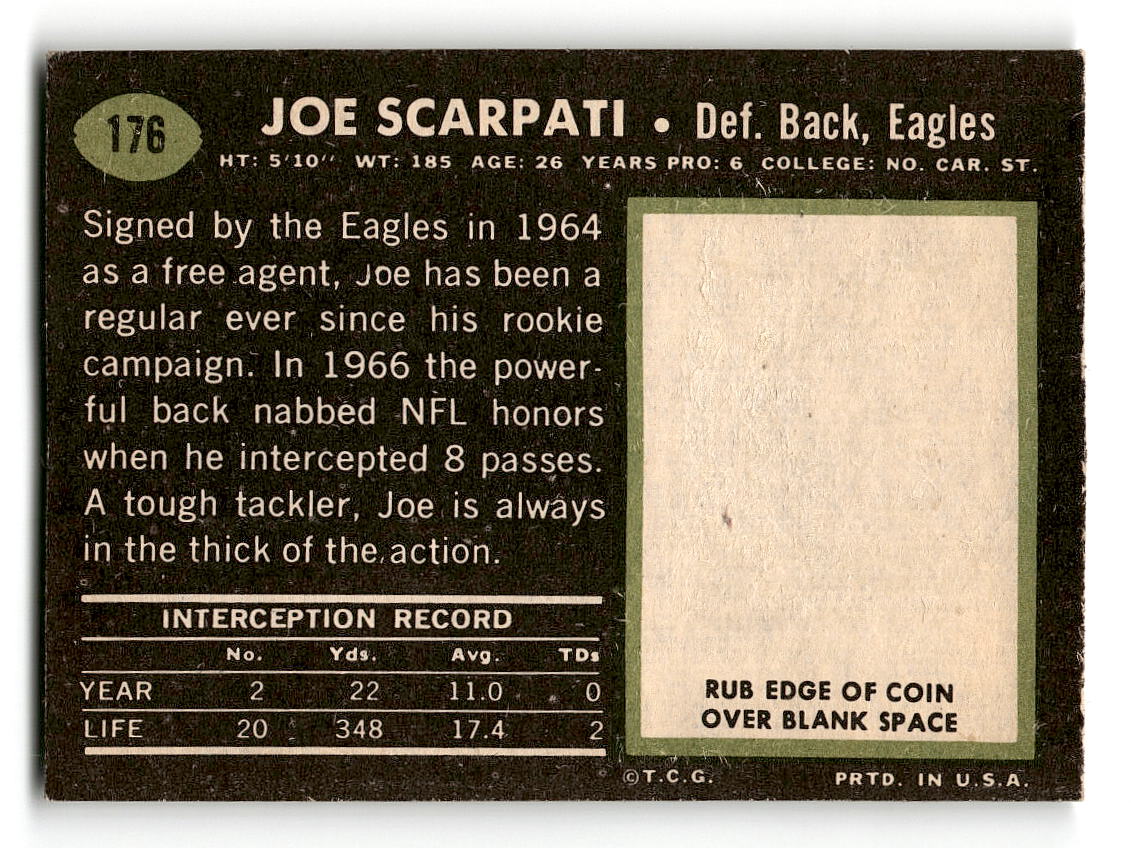 1969 Topps #176 Joe Scarpati Philadelphia Eagles EX