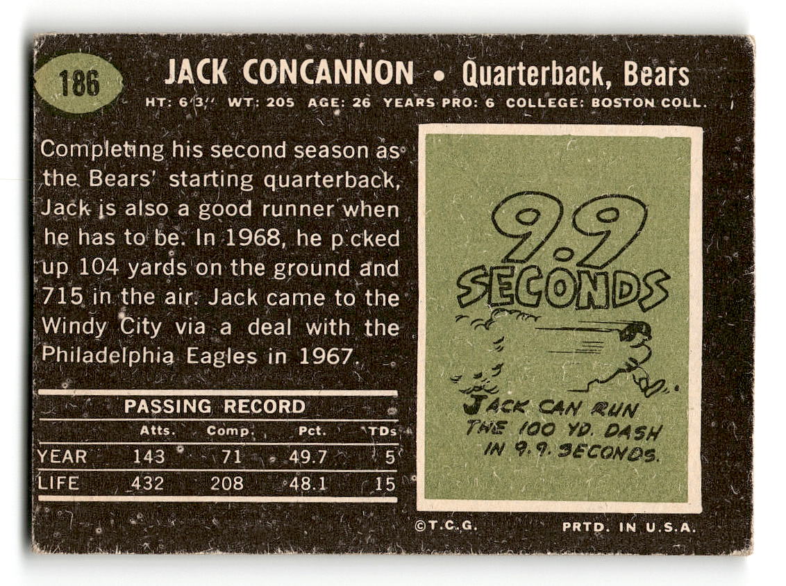1969 Topps #186 Jack Concannon Chicago Bears VG